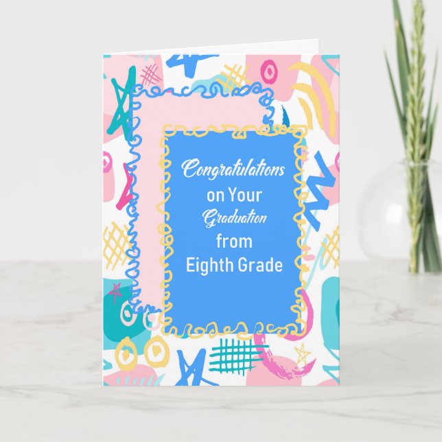 Abschluss-Karte 8. Klasse, trendy Design Karte (Vorderseite)