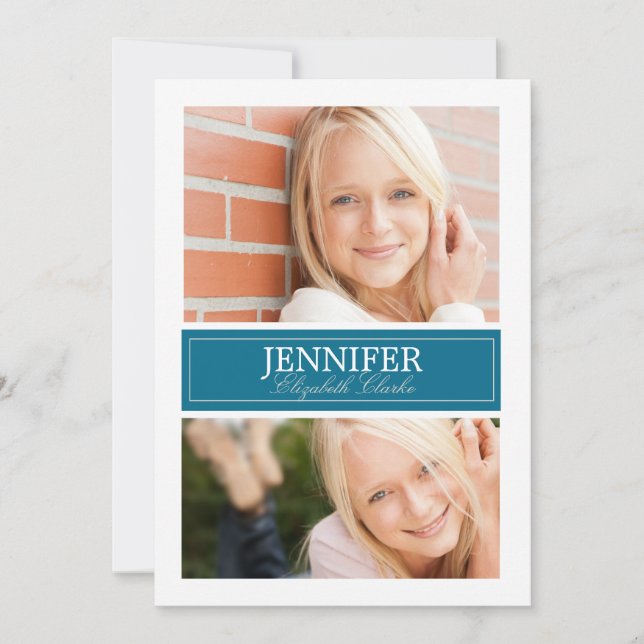 Abschluss-Karte mit blauem und weißem Foto Einladung (Vorderseite)