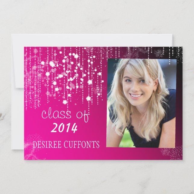 Abschluss-Karten mit hellrosa Foto Einladung (Vorderseite)