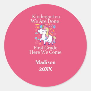 Abschluss Kindergarten zur ersten Klasse Einhorn Runder Aufkleber
