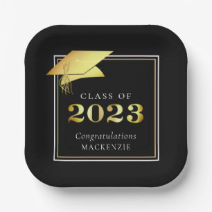 Abschluss-Klasse 2023 Schwarzes Gold Personalisier Pappteller