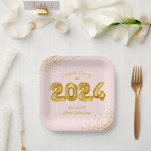 Abschluss-Klasse 2024 Pink Gold Ballons Custom Pappteller
