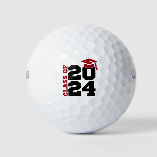 Abschluss-Klasse 2024 Rot und Schwarz Golfball (Vorderseite)