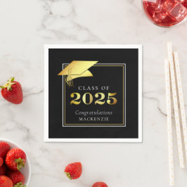 Abschluss-Klasse 2025 Black Gold Personalisiert Serviette