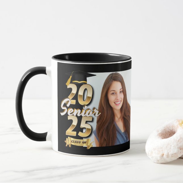Abschluss-Klasse 2025 Senior Graduate Foto Tasse (Mit Donut)