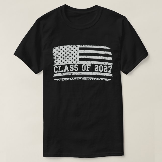 Abschluss-Klasse 2027 Senior American Flag T-Shirt (Design vorne)