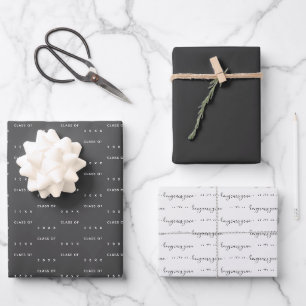 Abschluss-Klasse 20XX Moderne Schwarz-Weiß-Techni Geschenkpapier Set