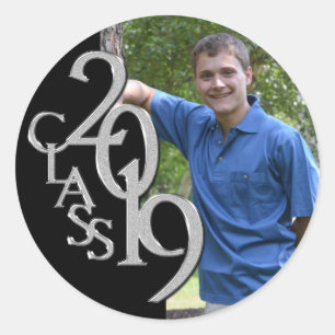 Abschluss-Klasse des Schwarz-Silber-Fotos 2019 Runder Aufkleber