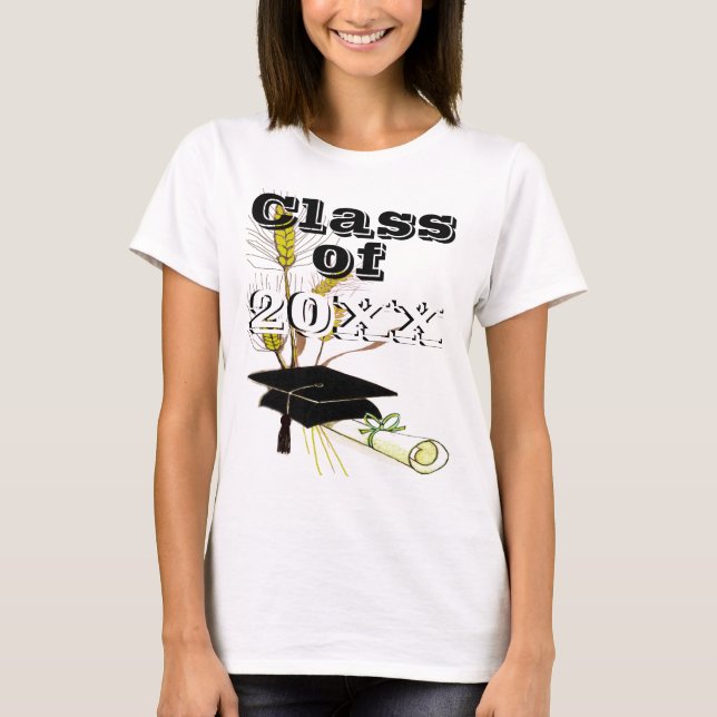 Abschluss-Klasse mit Graduierungskappe und Weizen T-Shirt (Vorderseite)