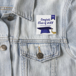 Abschluss-Klasse von 20XX Blue Grad Cap Custom Button