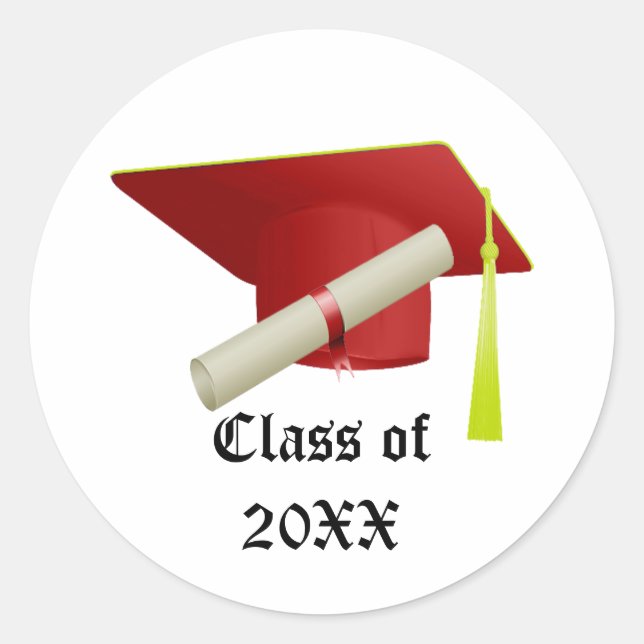 Abschluss-Klasse von 20XX Red Hat & Diploma Runder Aufkleber (Vorderseite)