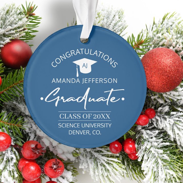 Abschluss | Klassenjahr und schulisches Blau Ornament (Von Creator hochgeladen)