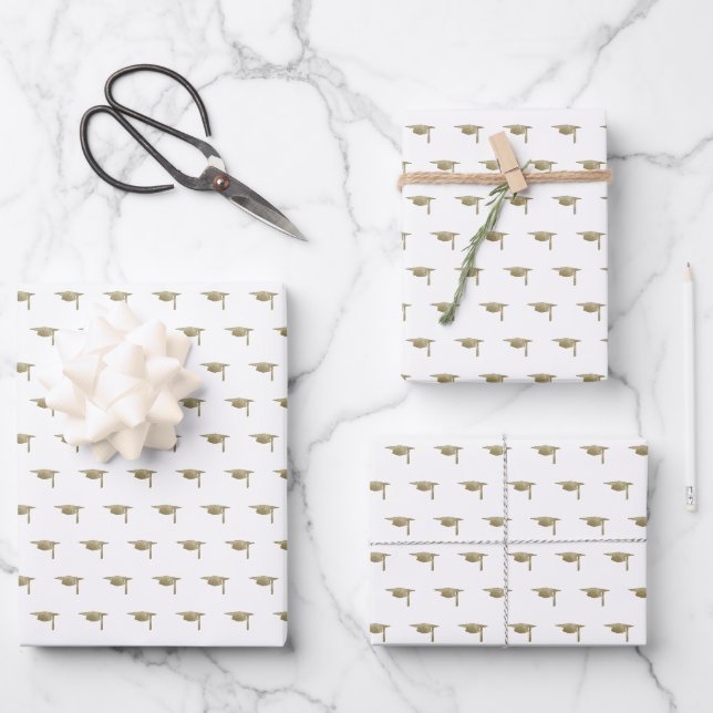 Abschluss Klassisches Gold Geschenkpapier Set (Vorderseite)