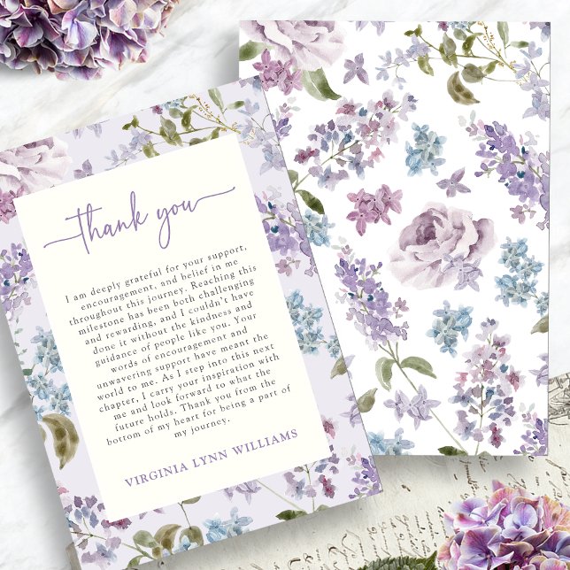 Abschluss lila Wildblume Dankeskarte (Watercolor Purple Wildflower Graduation Thank You Card by Painted Paperie
)