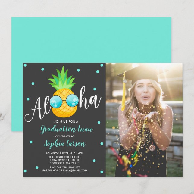 Abschluss Luau Party Einladung Ananas Grad (Vorne/Hinten)