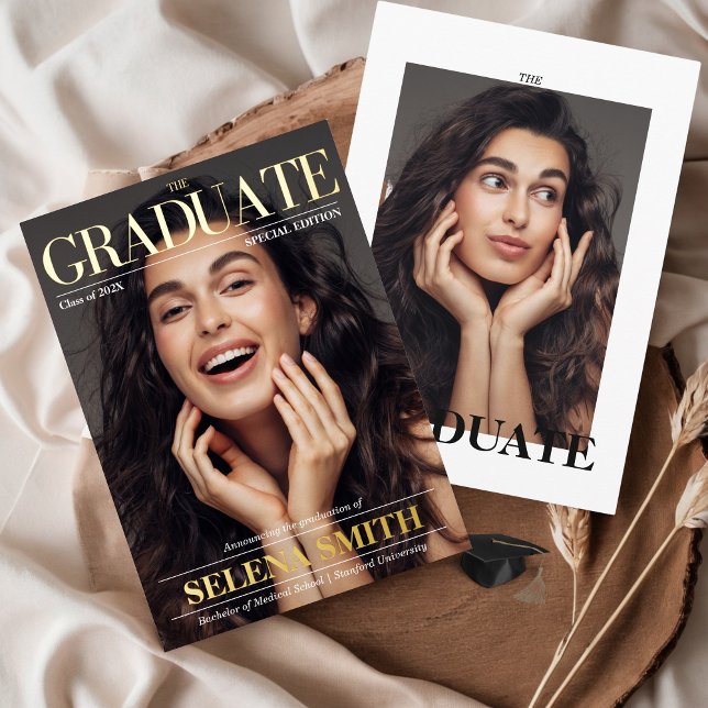 Abschluss Magazine Cover Foto Einzigartig Folieneinladung (Magazine Cover Photo Graduation Announcement Newspaper Real Gold Foil )