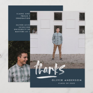 Abschluss Marine Blue Script 3 Foto vielen Dank Einladung