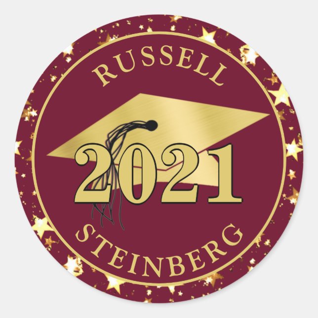 Abschluss Maroon Burgundy Gold Cap Stars Runder Aufkleber (Vorderseite)