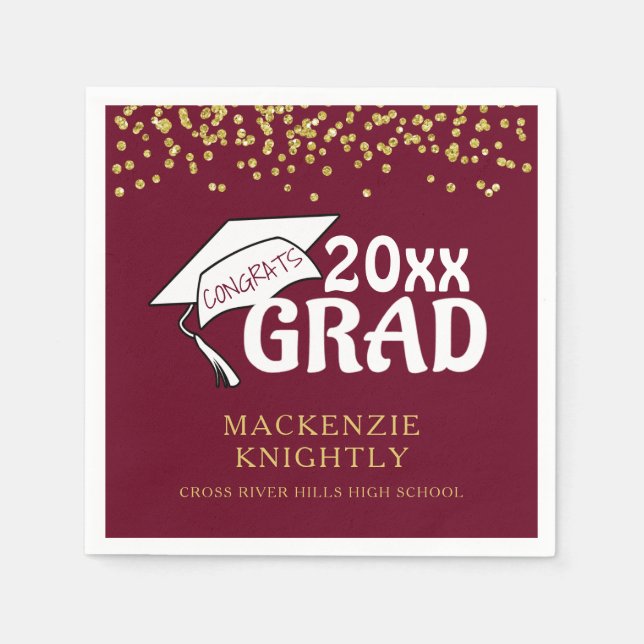 Abschluss Maroon Gold GLÜCKWUNSCHS GRAD Confetti Serviette (Vorderseite)