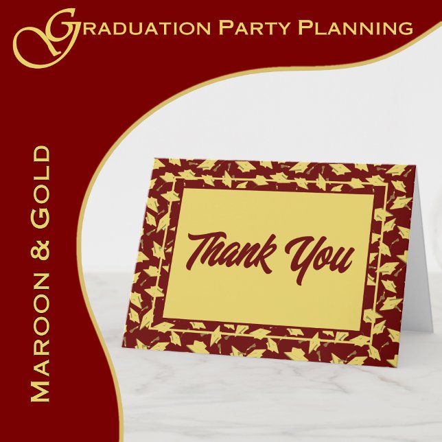 Abschluss Maroon und Gold Party Vielen Dank Dankeskarte (A maroon and gold color scheme brings elegance to your graduation party.  www.greencarbon2112.com)