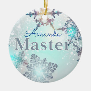 Abschluss Master Personalisierter Name Blau  Keramik Ornament