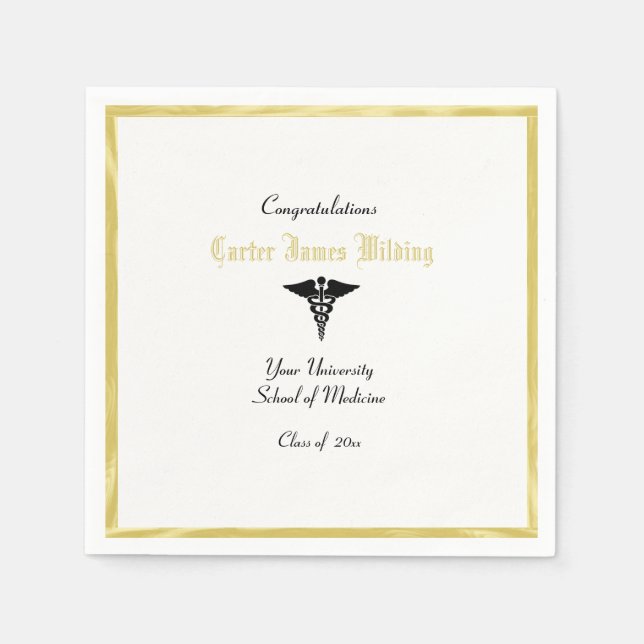 Abschluss, Medizinschule, Caduceus, Gold Serviette (Vorderseite)