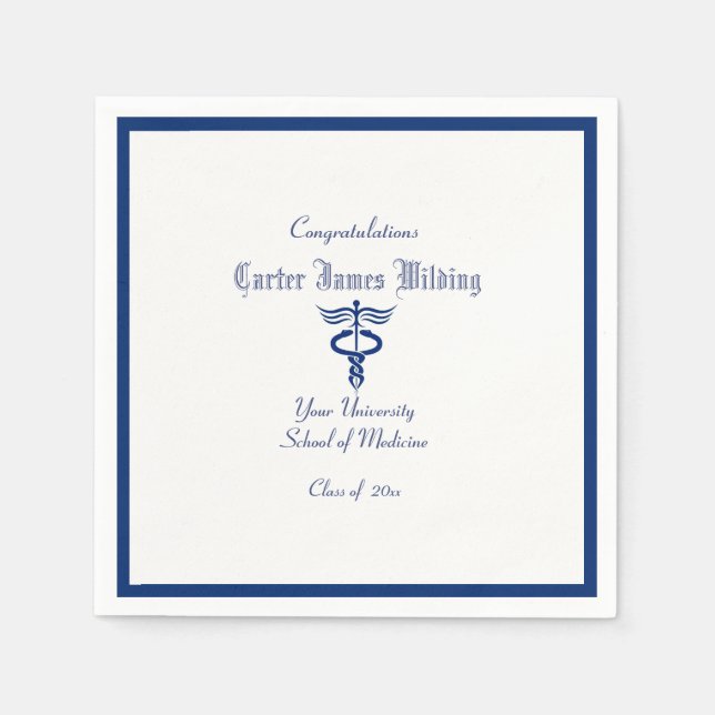 Abschluss, Medizinschule, Caduceus, Navy Blue Serviette (Vorderseite)