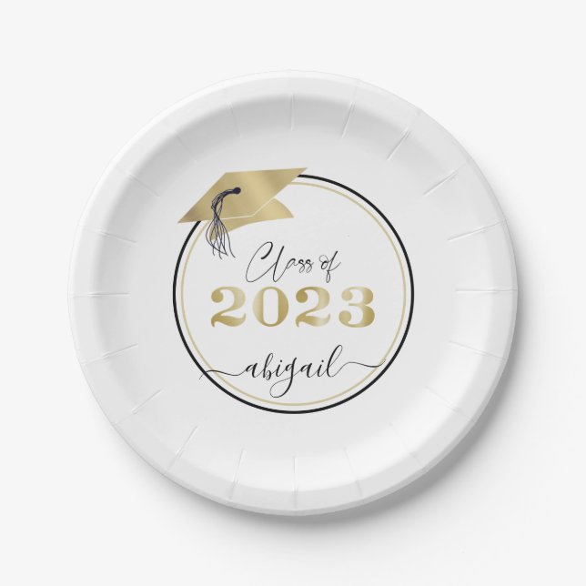 Abschluss Metallic Gold Cap Script Class of 2023 Pappteller (Vorderseite)