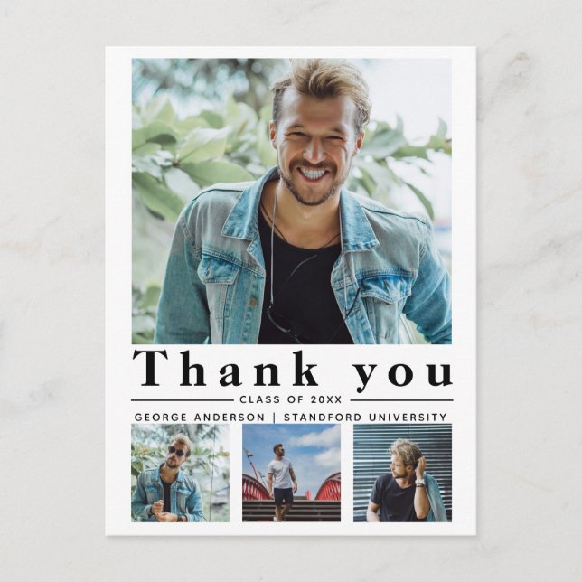 Abschluss Minimalistisches Multi-Foto Vielen Dank Postkarte (Vorderseite)