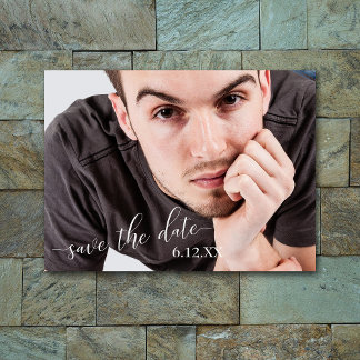 Abschluss mit einfachem weißem Text Save the Date Postkarte