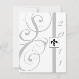 Abschluss mit weißem und silberfarbenem Scroll Einladung