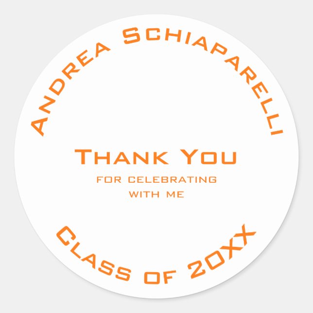 Abschluss Modern Simple Orange Custom Vielen Dank Runder Aufkleber (Vorderseite)