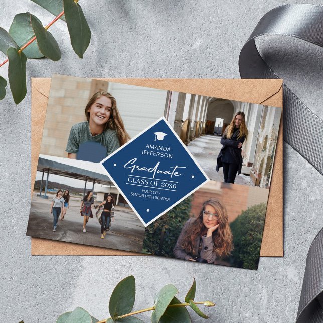 Abschluss moderne elegante Drehbuch 4 Foto Collage Ankündigung (Von Creator hochgeladen)