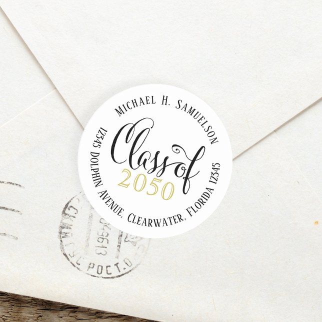 Abschluss Moderne, elegante Skriptklasse Gold Runder Aufkleber (Von Creator hochgeladen)