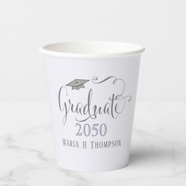 Abschluss Moderne Minimal Mortarboard Lila Pappbecher (Vorderseite)