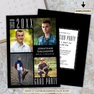 Abschluss Moderne, schmale Klasse von 20XX Schwarz Einladung