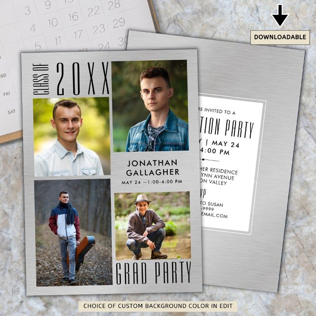 Abschluss Moderner Metallischer Silberschlauch Sch Einladung (Von Creator hochgeladen)