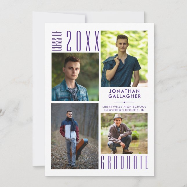 Abschluss Modernes 4-Fotomaterial Lila Ankündigung (Vorderseite)