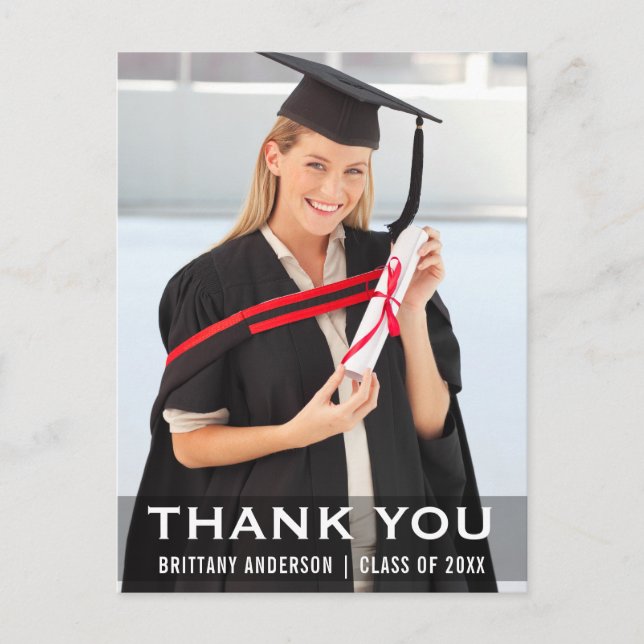 Abschluss Modernes Graduate Foto Vielen Dank Postkarte (Vorderseite)