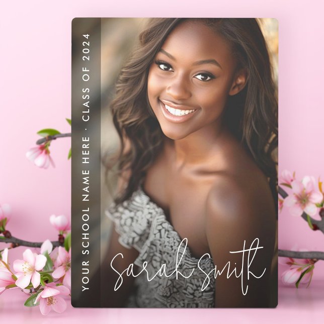 Abschluss Modernes Skript dunkle Overlay Fotoplatte (Graduation modern script dark overlay plaque)