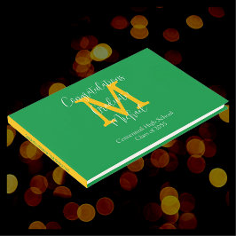 Abschluss-Monogramm Grün Gold und Weiß Anmeldebuch Gästebuch
