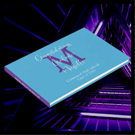 Abschluss-Monogramm Himmelblau Lila Weiß Anmeldebu Gästebuch
