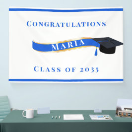 Abschluss Mortar Board Blau und Weiß Banner