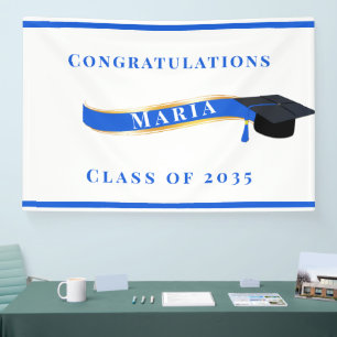 Abschluss Mortar Board Blau und Weiß Banner