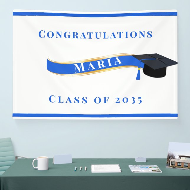 Abschluss Mortar Board Blau und Weiß Banner (Messe)