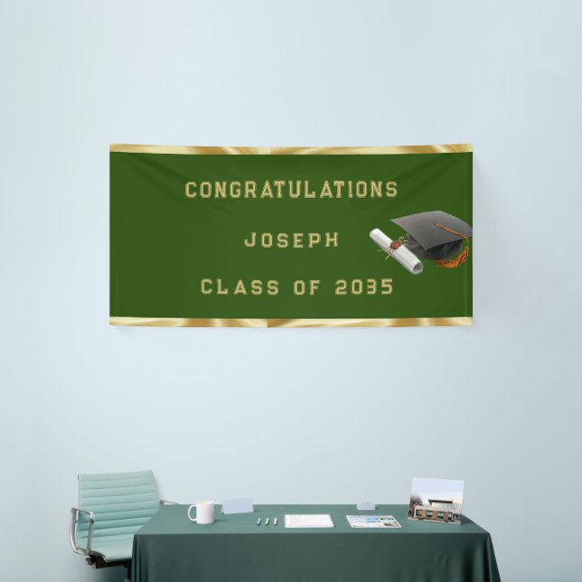 Abschluss Mortar Board Green und Gold Banner (Messeveranstaltung)