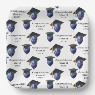 Abschluss Mortarboard und Balloons Pappteller