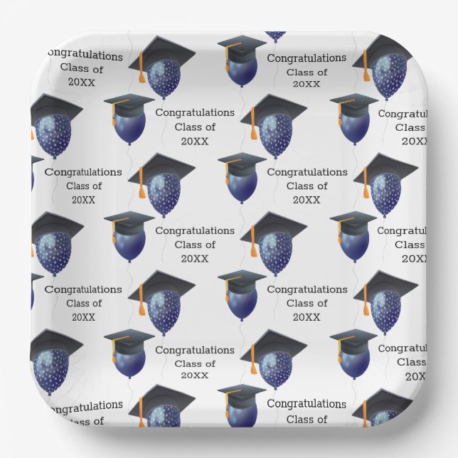Abschluss Mortarboard und Balloons Pappteller (Vorderseite)