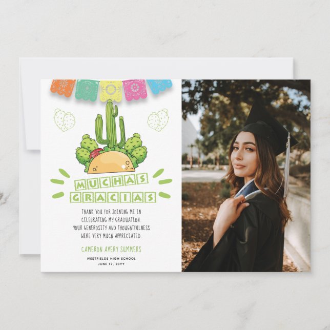 Abschluss Muchas Gracias Fiesta Dankeskarte (Vorderseite)
