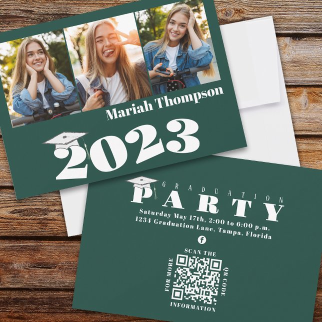 Abschluss Multi-Foto-Grüne Klasse 2023 QR-Code Einladung (Von Creator hochgeladen)